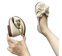 NJIEzhao Bailarinas Plegables de Suela Fina for Mujer, Zapatos de Viaje for Hotel, Mocasines de Nudo de Mariposa de pie Ancho, Zapatos ortopédicos for Mujer Mujer Planos(Beige,41)