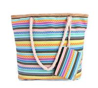 NJIEzhao Bolso de playa a rayas Bolso de lona for mujer, conjunto 2 piezas, bolso compras hombro gran capacidad a rayas coloridas(Color1)