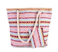 NJIEzhao Bolso de playa a rayas Bolso de lona for mujer, conjunto 2 piezas, bolso compras hombro gran capacidad a rayas coloridas(Color3)