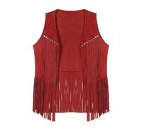 NJIEzhao Chaleco con borlas para mujer Chaleco con borlas for mujer, chaleco flecos y remaches a la moda, chalecos sin mangas frente abierto, fiesta Rave, Carnaval(Red A,M)