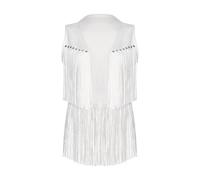 NJIEzhao Chaleco con borlas para mujer Chaleco con borlas for mujer, chaleco flecos y remaches a la moda, chalecos sin mangas frente abierto, fiesta Rave, Carnaval(White A,M)