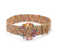 NJIEzhao Cinturón Ancho Vintage for Mujer, Pretina de Paja Tejida, Hebilla de Rejilla Redonda de Verano, Cinturones Trenzados Salvajes for Mujer Cinturón Tejido Mujeres(90cm Mix Color R)