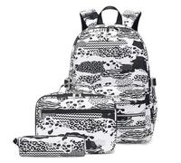NJIEzhao Juego de 3 Mochilas Escolares for niños y Adolescentes, Impermeables, con Estuche for lápices lonchera Mochila 3pcs Set(Color 1)