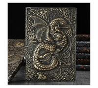 NJIEzhao Libreta A5 con diseño de dragón tridimensional en 3D, estilo retro, relieve poliuretano grueso, for diario, material oficina Diario bloqueable(Antique Brass B)