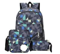 NJIEzhao Mochila Escolar for niños y niñas, Ideal for Viajes, Vacaciones Senderismo Mochila 3pcs Set(Geometric Sets)