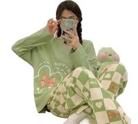 NJIEzhao Pijama Invierno Mujer Pijama de Talla Grande for Mujer, Pijama Informal de Dibujos Animados for Primavera y otoño, Traje de algodón de Manga Larga for Estudiante, Ropa de casa(Color 3,4XL)