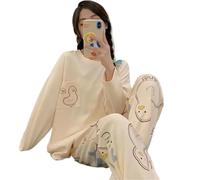 NJIEzhao Pijama Invierno Mujer Pijama de Talla Grande for Mujer, Pijama Informal de Dibujos Animados for Primavera y otoño, Traje de algodón de Manga Larga for Estudiante, Ropa de casa(Color 1,M)