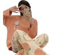 NJIEzhao Pijama Invierno Mujer Pijama de Talla Grande for Mujer, Pijama Informal de Dibujos Animados for Primavera y otoño, Traje de algodón de Manga Larga for Estudiante, Ropa de casa(Color 5,5XL)