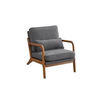 NJIEzhao Sillón de Madera Mid-Century Modern Accent Chair, Living Room Chairs with Pillow Corduroy Upholstered Lounge Armchair with Solid Wood Frame(Linen Gray)