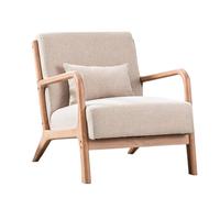 NJIEzhao Sillón de Madera Mid-Century Modern Style Wood Frame Armchair, Upholstered Living Room Chair with Lumbar Cushion, Bedroom(Beige)