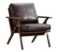 NJIEzhao Sillón de Madera Mid-Century Modern Wood Frame Accent Chair, PU Leather Living Room Furniture, Thick Padded Armchair For Comfortable Seating