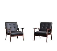 NJIEzhao Sillón de Madera Mid-Century Retro Modern Leather Accent Chair Set of 2 Wooden Arm Back Lounge Chairs