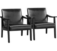 NJIEzhao Sillón de Madera PU Leather Accent Chair, Mid-Century Modern Armchair with Solid Wood Legs, Reading Leisure with High Back For Living Room(Black)