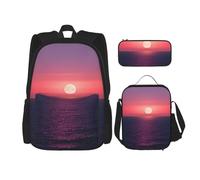 njkhbolk Bright Moon At Sea - Juego de mochila 3 en 1 con bolsa de almuerzo y estuche para lápices, adecuado para el trabajo, picnic, viajes, Negro -, Talla única