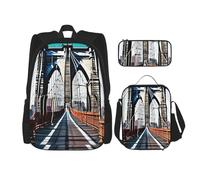 njkhbolk Brooklyn Bridge Print - Juego de mochila 3 en 1 con bolsa de almuerzo y estuche para lápices, adecuado para trabajo, picnic, viajes, Negro -, Talla única