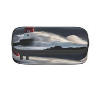 njkhbolk Estuche con estampado de faro en tormenta, gran capacidad, caja de papelería ligera portátil