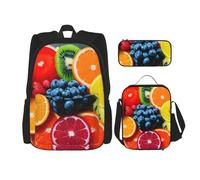 njkhbolk Juego de mochila 3 en 1 con estampado de arcoíris de frutas con bolsa de almuerzo y estuche, adecuado para el trabajo, picnic, viajes, Negro -, Talla única