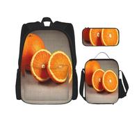 njkhbolk Juego de mochila 3 en 1 con estampado de frutas naranjas con bolsa de almuerzo y estuche, adecuado para el trabajo, picnic, viajes, Negro -, Talla única
