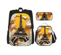 njkhbolk Juego de mochila 3 en 1 con estampado de la Torre Eiffel de París con bolsa de almuerzo y estuche, adecuado para el trabajo, picnic, viajes, Negro -, Talla única