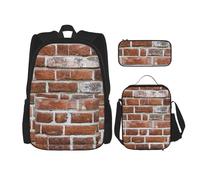 njkhbolk Juego de mochila 3 en 1 con estampado de pared de ladrillo antiguo con bolsa de almuerzo y estuche, adecuado para el trabajo, picnic, viajes, Negro -, Talla única