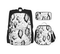 njkhbolk Juego de mochila 3 en 1 con estampado de piel de serpiente en blanco y negro con bolsa de almuerzo y estuche, adecuado para el trabajo, picnic, viajes, Negro -, Talla única