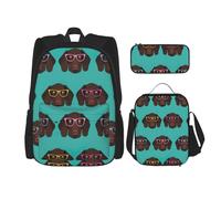 njkhbolk Juego de mochila 3 en 1 con estampado de puntero alemán de pelo corto en gafas, con bolsa de almuerzo y estuche, adecuado para trabajo, picnic, viajes, Negro -, Talla única