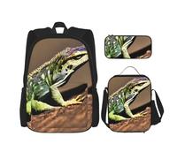 njkhbolk Lizard Hd Print - Juego de mochila 3 en 1 con bolsa de almuerzo y estuche, adecuado para el trabajo, picnic, viajes, Negro -, Talla única