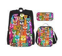 njkhbolk Oil Cute Schnauzer Dogs Print - Juego de mochila 3 en 1 con bolsa de almuerzo y estuche para lápices, adecuado para el trabajo, picnic, viajes, Negro -, Talla única