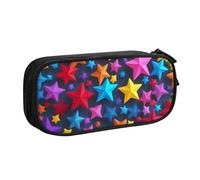 njkhbolk Organizador portátil de papelería con estampado de estrellas de color, estuche de doble capa con cremallera de gran capacidad