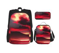 njkhbolk Red Sky At Night - Juego de mochila 3 en 1 con bolsa de almuerzo y estuche, adecuado para el trabajo, picnic y viajes, Negro -, Talla única