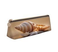 njkhbolk Seashell Landscape On The Beach - Bolsa de almacenamiento de piel triangular con cremallera para lápices, bolígrafos, maquillaje
