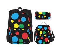 njkhbolk Twister - Juego de mochila 3 en 1 con estampado de lunares con bolsa de almuerzo y estuche, adecuado para el trabajo, picnic, viajes, Negro -, Talla única