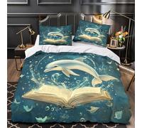 NJOFERDIN Natación con Delfines 3D Impresión Edredón Funda 3pz Microfibra Lavable Océano mágico Funda de edredón 2 Fundas Resistente Adultos Parejas Single（140x200cm）