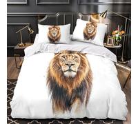 NJOFERDIN Retrato de león 3D Impresión Edredón Funda 3pz Microfibra Cremallera Oculta Animal Salvaje Funda de edredón 2 Fundas Cremallera Oculta Decoración habitación Adultos Double（200x200cm）