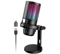 NJSJ Micrófono USB para PC, Podcast, transmisión, con Control de Ganancia, Perilla de Volumen de Auriculares, Luces RGB controlables, Tap-to-Silence y patrón Polar cardioide