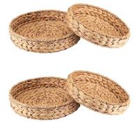 NJTHNTJR Bandeja Redonda Trenzada de 4 Piezas Hecha de Jacinto de Agua de Pasto Marino, Cuenco de Fruta de 33 cm + 28 cm de Diámetro