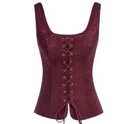 NJUDE Chaleco vintage de ante sintético para mujer, cuello cuadrado, espalda en U, con cordones delanteros, chaleco renacentista, cosplay, corpiño campesino