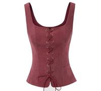 NJUDE Chaleco vintage de ante sintético para mujer, cuello cuadrado, espalda en U, con cordones delanteros, chaleco renacentista, cosplay, corpiño campesino