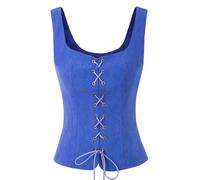 NJUDE Chaleco vintage de ante sintético para mujer, cuello cuadrado, espalda en U, con cordones delanteros, chaleco renacentista, cosplay, corpiño campesino