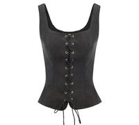 NJUDE Chaleco vintage de ante sintético para mujer, cuello cuadrado, espalda en U, con cordones delanteros, chaleco renacentista, cosplay, corpiño campesino