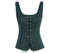 NJUDE Chaleco vintage de ante sintético para mujer, cuello cuadrado, espalda en U, con cordones delanteros, chaleco renacentista, cosplay, corpiño campesino