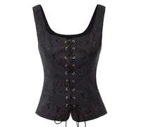 NJUDE Chaleco vintage de ante sintético para mujer, cuello cuadrado, espalda en U, con cordones delanteros, chaleco renacentista, cosplay, corpiño campesino