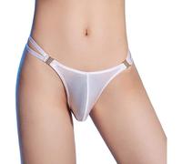 NJUDE Tangas sexys para hombre con tanga transparente, bolsa de abultamiento, ropa interior de tiro bajo, parte trasera en T, color sólido, cintura elástica
