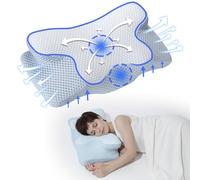 NK Almohada Cervical para Cuello - Espuma 50D con Memoria, Diseño Ergonómico para Dormir Mejor y Aliviar Dolor de Cabeza/Cuello/Hombro, Relajación y Alivio del Estrés, 60x34x13 cm - Azul/Blanco