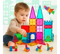 NK Bloques de Construcción Magnéticos para Niños (100 Piezas) - Piezas Imanes 3D Magnetic Tiles, Juguete Educativo Montessori, Regalo Cumpleaños Navidad Infantil