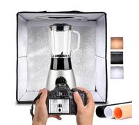 NK Caja de Luz Estudio Fotográfico Plegable (70x70cm) - 160 Leds, 3 temperaturas de Luz, Brillo Ajustable x10, RA90, Productos pequeños Joyas, Asa para Transporte (3 Fondos de Colores)