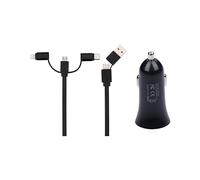 NK Cargador Coche Multifunción 6 en 1, Cable USB Compatible con iPhone y Android, Conector Lightning, USB-C y Micro USB, Cable de 1M, Carga Rápida para Mechero de Coche