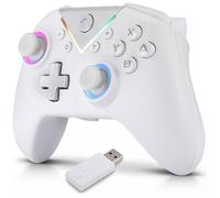 NK Mando Inalámbrico Bluetooth para PC - Compatible con Switch/Smartphone Android y iOS, 2 Botones Macro, Vibración Dual, 6 Ejes, Luces LED, Color Negro (Blanco)