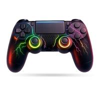 NK Mando para PS4 / PC/Android - Wireless Controller con Dualshock, Función 6 ejes, 7 Modos de Luz RGB LED, Panel Táctil, Entrada para Auriculares, Cable de Carga incluido - Color Negro