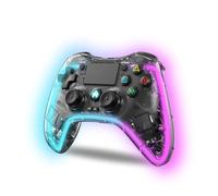 NK Mando para PS4 / PC/Android - Wireless Controller con Dualshock, 6 ejes, 2 botones MACRO, 7 Modos de Luz LED, Panel Táctil, Entrada para Auriculares, Cable de Carga incluido - Negro Transparente